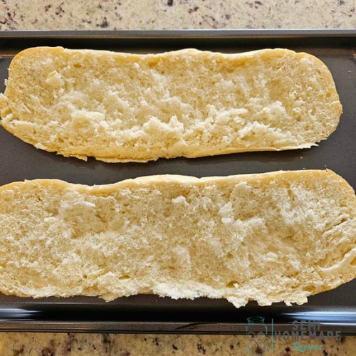 bread cut in 1/2 for pizza
