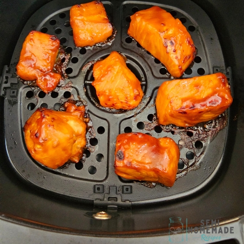 cooked Salmon Bites in air fryer