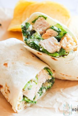 Chicken Caesar Wraps - A quick and easy meal that is ready in about 10 minutes. Fill wrap and roll for a kid friendly or adult loved lunch or dinner! Great with grilled chicken or fried chicken tenders.