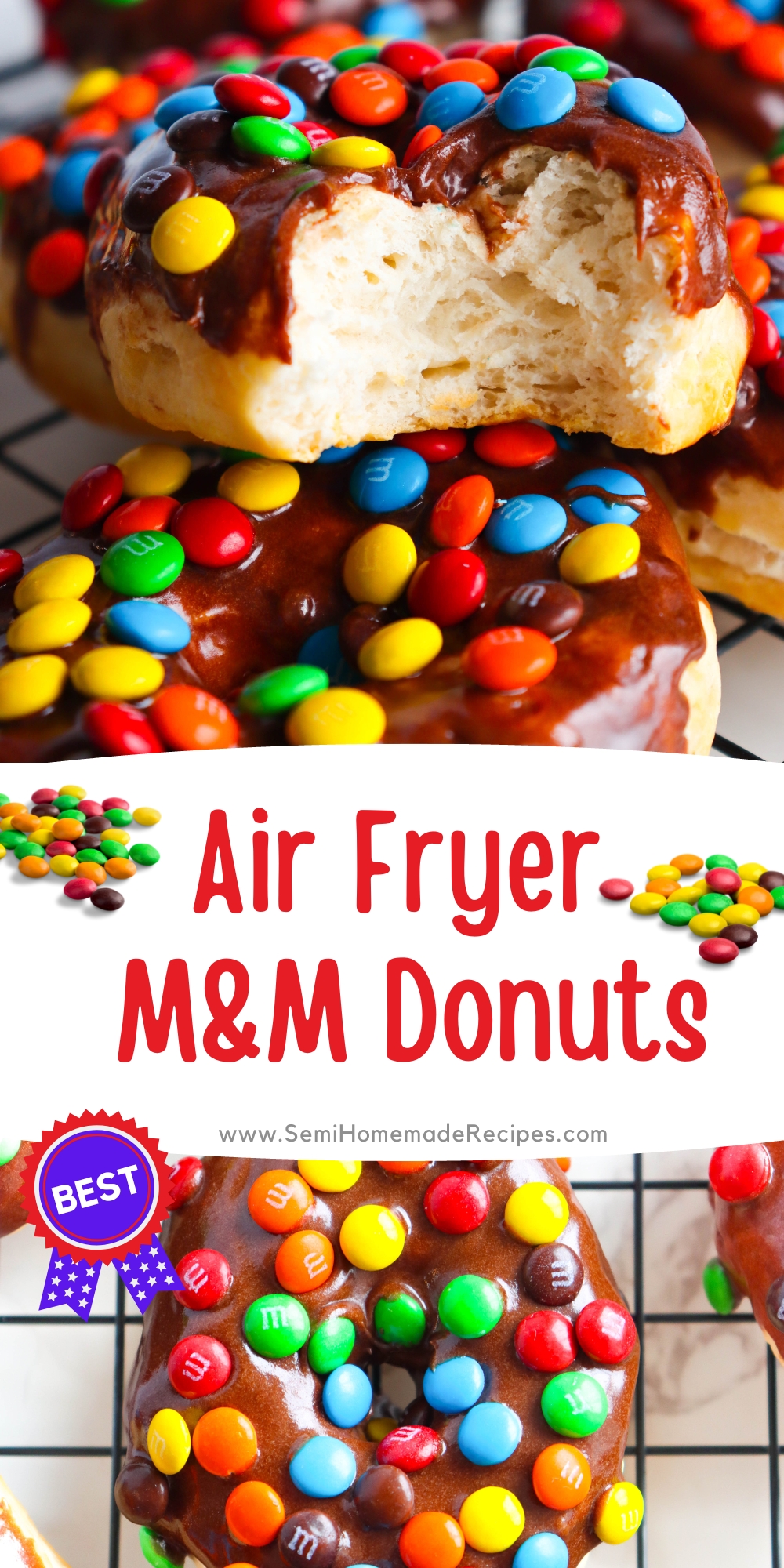 These Air Fryer M&M Donuts are fun to make and decorate with the kids! An easy and simple treat that just takes minutes to create! 