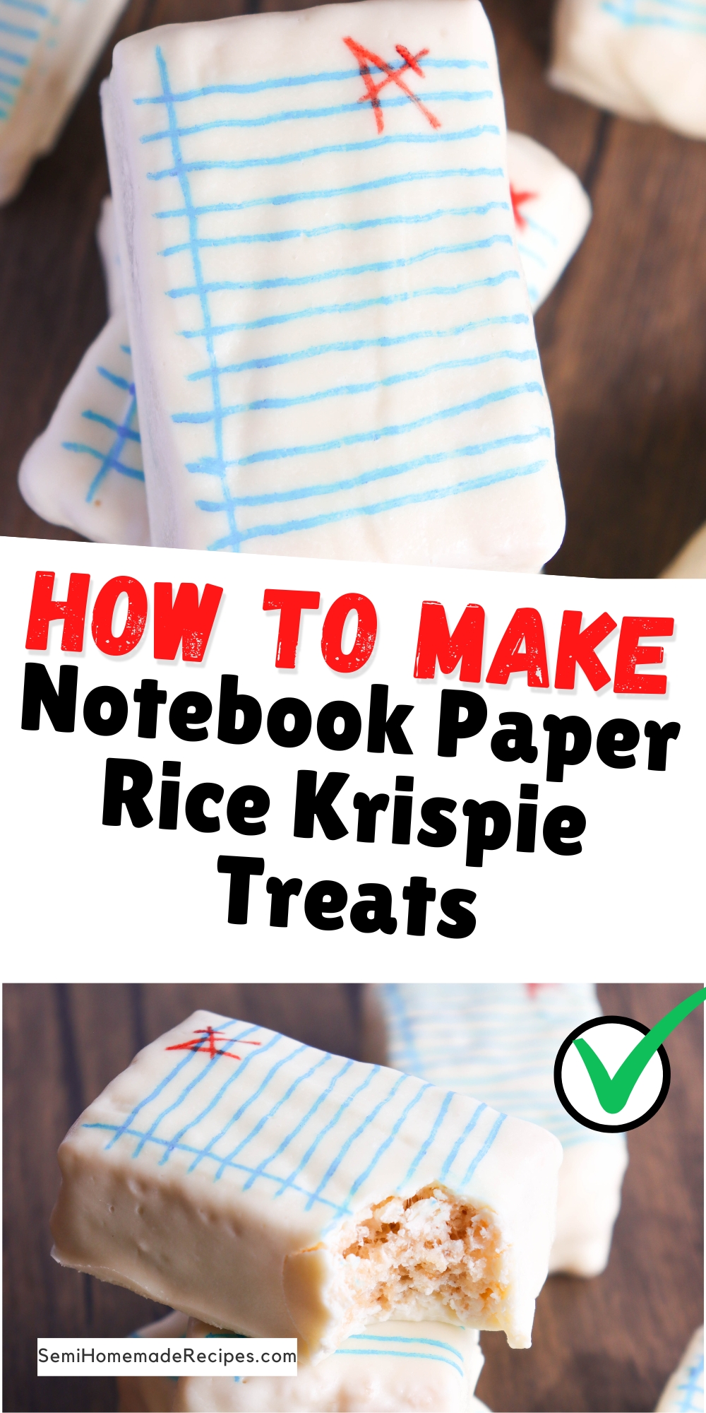 Time to get back into the swing of things because school is back in session! These Notebook Paper Rice Krispie Treats are super cute for teachers and students alike! 