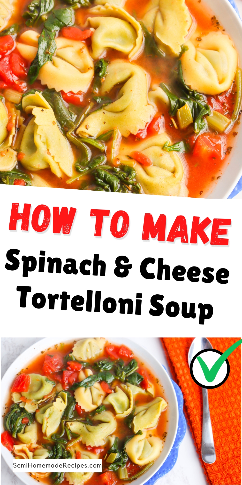 Discover the secret to creating a warm and satisfying bowl of Spinach & Cheese Tortelloni Soup that will leave you feeling cozy and content. Psst....the semi homemade ingredients will help get this soup ready in a jiffy! 