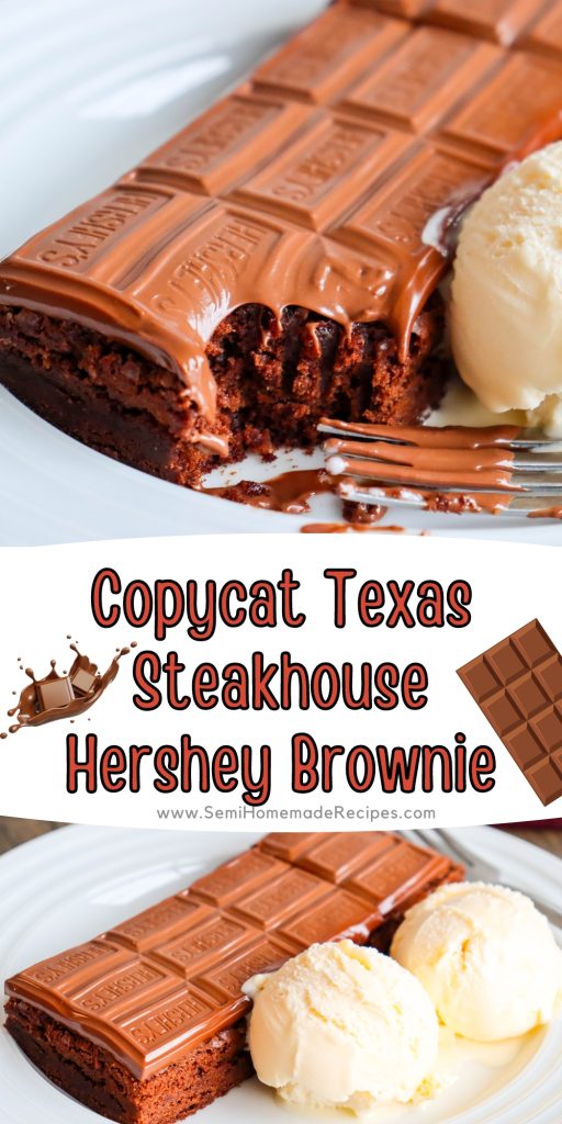 The Hershey© Brownie from Texas Steakhouse is a dessert that reminds me of going out to eat when I was a kid! It's a warm brownie with an entire Hershey© chocolate bar melted on top and served with vanilla ice cream! 