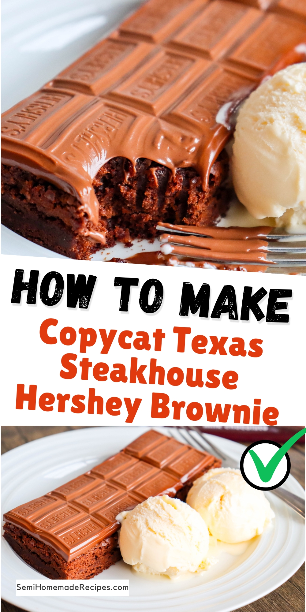 This Copycat Texas Steakhouse Hershey Brownie is a dessert that reminds me of going out to eat when I was a kid! It's a warm brownie with an entire Hershey© chocolate bar melted on top and served with vanilla ice cream!