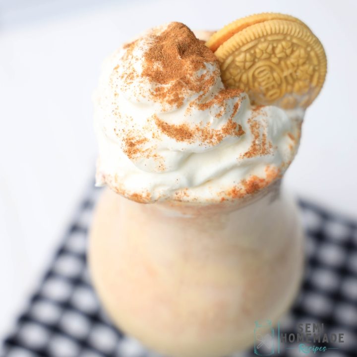 Autumn and Summer collide with this Pumpkin Spice Oreo Milkshake! We're using Pumpkin Spice Oreos and Vanilla Ice Cream to make a cool treat with great fall flavor!