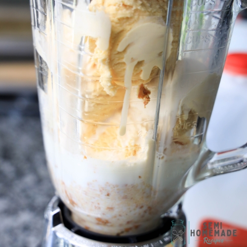 blending ice cream and crushed Oreos in Blender