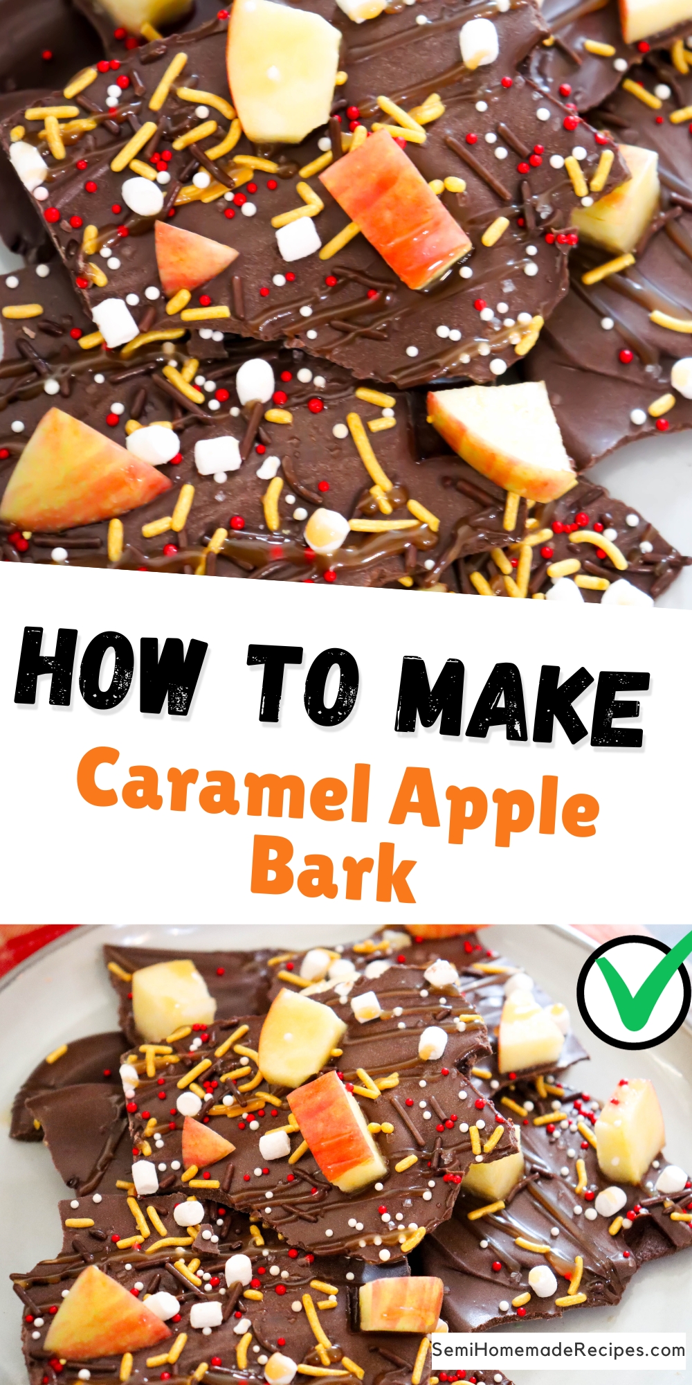 This fun Caramel Apple Bark is super simple to make and combined the great flavors of chocolate caramel apples in a bite sized treat. 