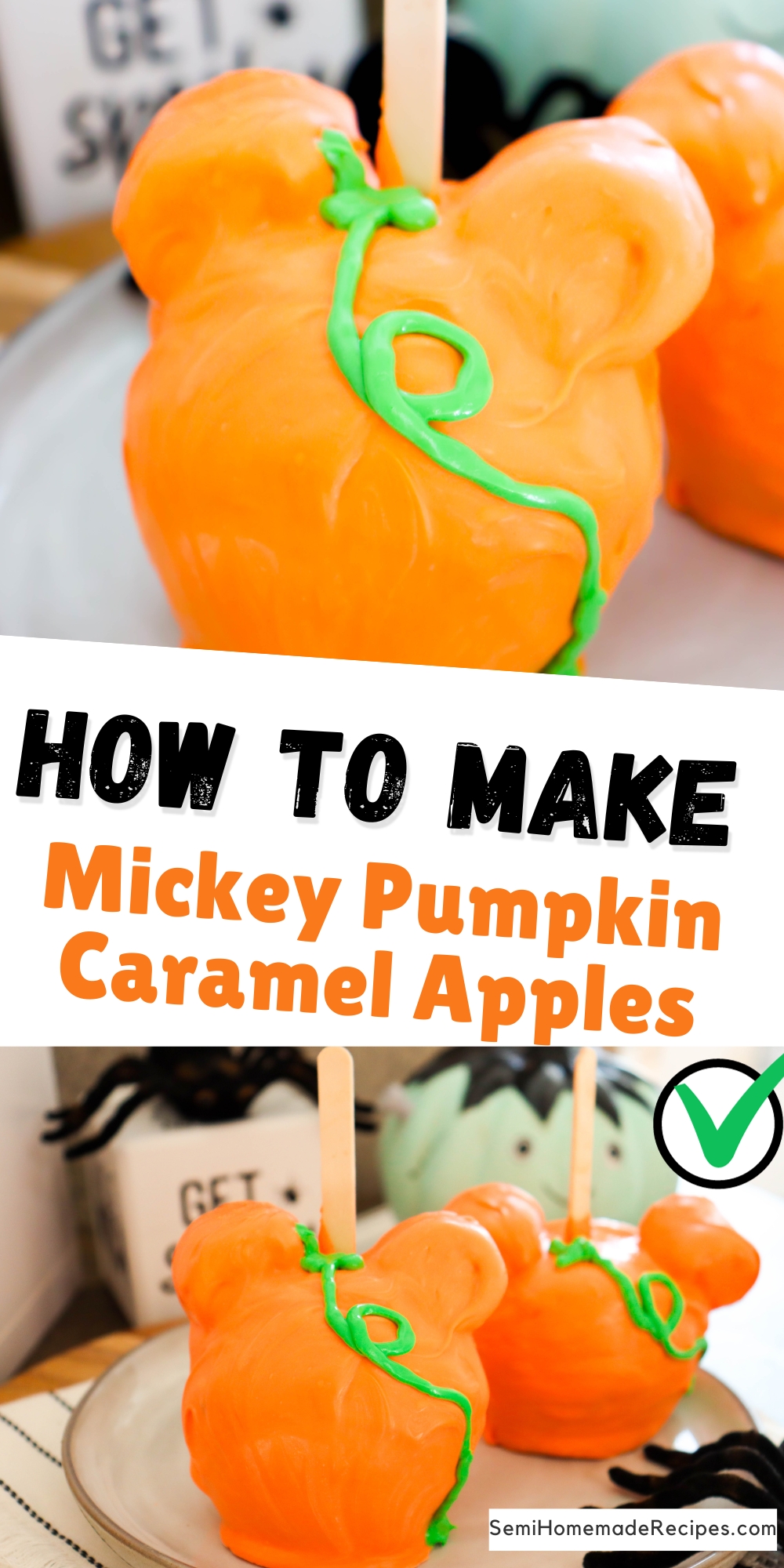 Copycat Disney Mickey Pumpkin Caramel Apples are super cute and perfect for anyone that loves Disney and Halloween!