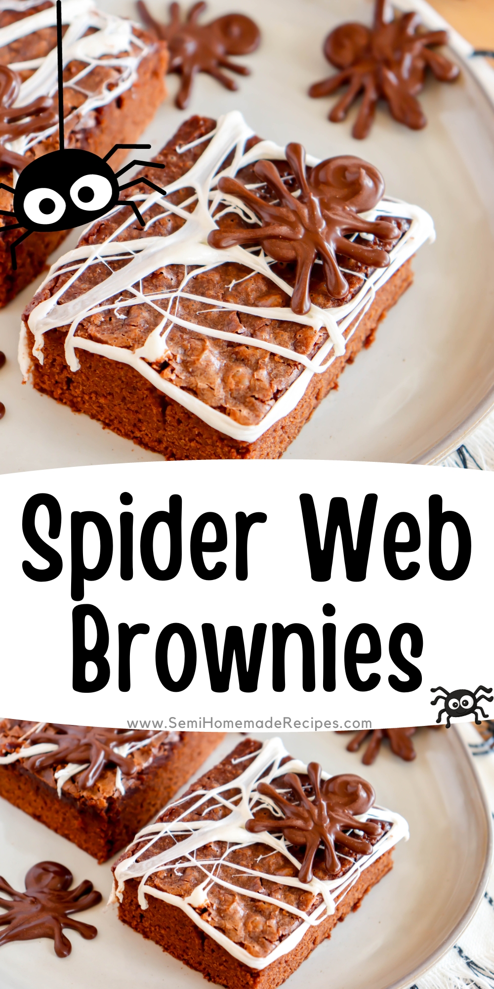 Let these Spider Web Brownies crawl right into your Halloween dreams...errr nightmares! These semihomemade brownies are decorated with marshmallow webs and chocolate spiders for the perfect Halloween treat! 