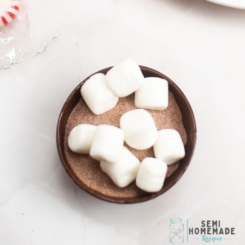 hot chocolate and marshmallows in chocolate sphere