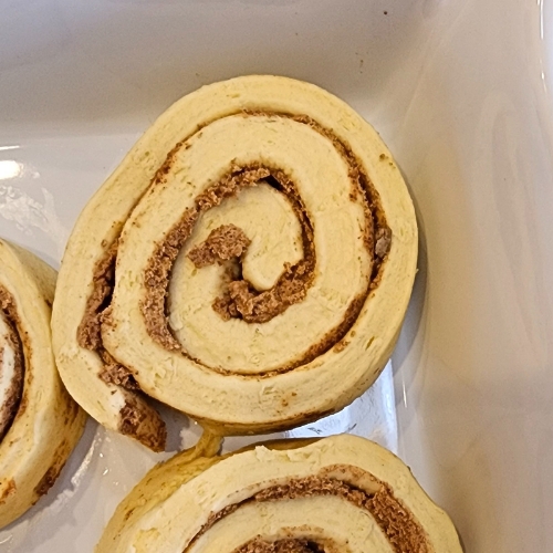 unbaked cinnamon rolls in pan