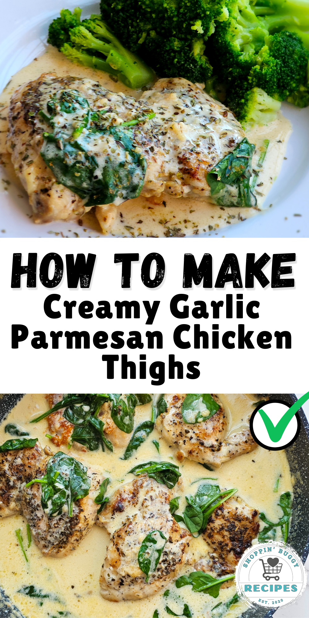 Creamy Garlic Parmesan Chicken Thighs (One-Skillet, Low Carb) This creamy garlic parmesan chicken thigh recipe is made in one skillet using simple ingredients. An easy, low-carb dinner idea that&rsquo;s perfect for busy nights.