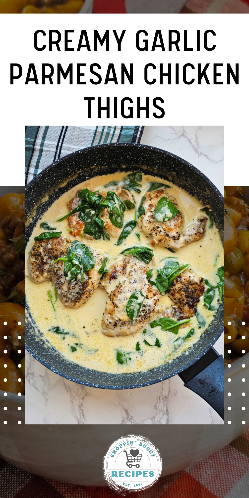 Creamy Garlic Parmesan Chicken Thighs (One-Skillet, Low Carb) This creamy garlic parmesan chicken thigh recipe is made in one skillet using simple ingredients. An easy, low-carb dinner idea that&rsquo;s perfect for busy nights.
