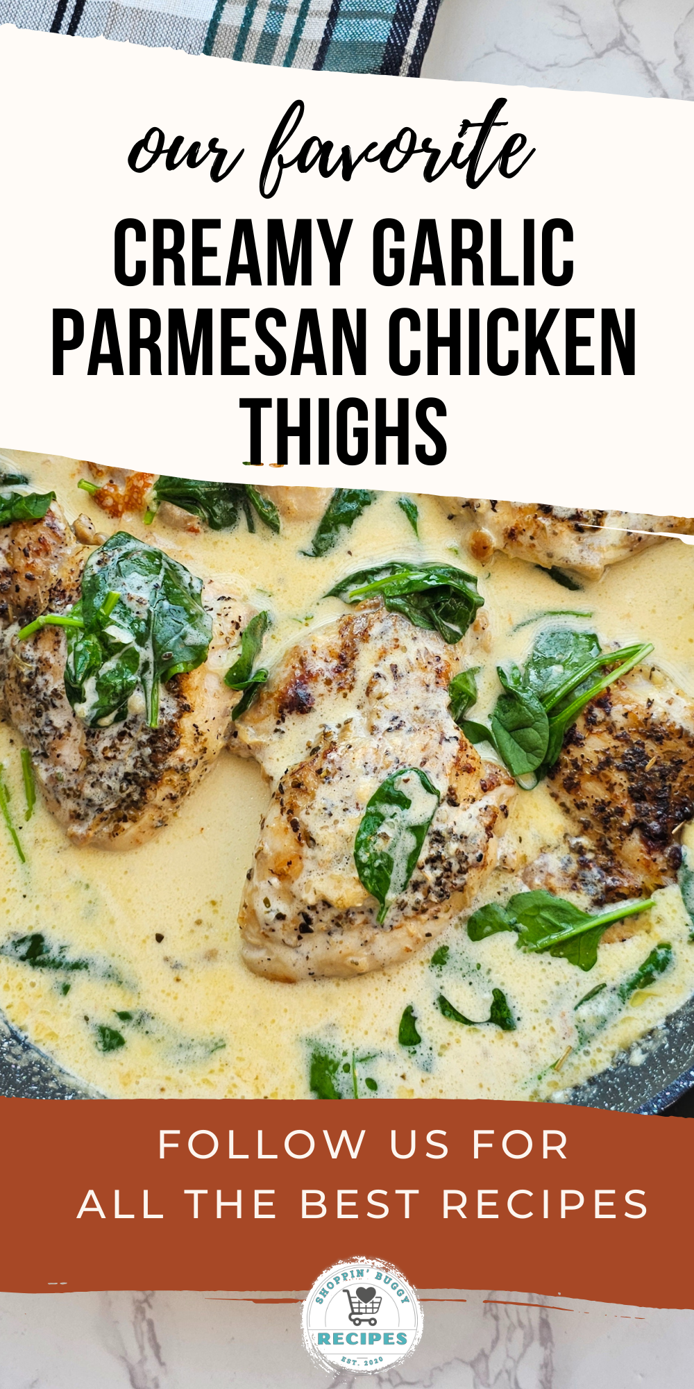 Creamy Garlic Parmesan Chicken Thighs (One-Skillet, Low Carb) This creamy garlic parmesan chicken thigh recipe is made in one skillet using simple ingredients. An easy, low-carb dinner idea that&rsquo;s perfect for busy nights.
