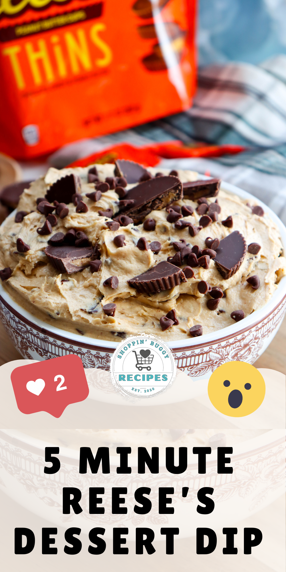 This Reese&rsquo;s Peanut Butter Cup Dessert Dip is creamy, fluffy, and packed with peanut butter and chocolate flavor. Made with cream cheese, peanut butter, Cool Whip, mini chocolate chips, and chopped Reese&rsquo;s cups, this easy no bake dessert dip comes together in just minutes. Perfect for parties, game day snacks, movie nights, and holiday dessert boards. Serve with pretzels, graham crackers, vanilla wafers, or fresh fruit for the ultimate sweet treat.