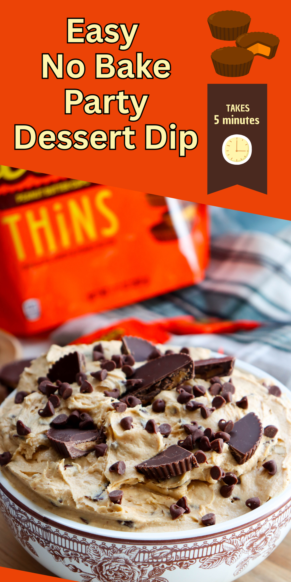This Reese&rsquo;s Peanut Butter Cup Dessert Dip is creamy, fluffy, and packed with peanut butter and chocolate flavor. Made with cream cheese, peanut butter, Cool Whip, mini chocolate chips, and chopped Reese&rsquo;s cups, this easy no bake dessert dip comes together in just minutes. Perfect for parties, game day snacks, movie nights, and holiday dessert boards. Serve with pretzels, graham crackers, vanilla wafers, or fresh fruit for the ultimate sweet treat.